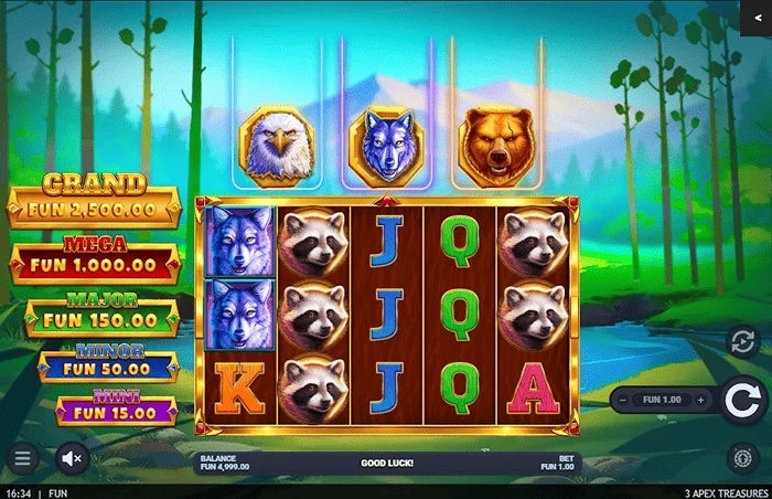 3 Apex Treasures - glavni ekran igre sa 5x3 točkovima